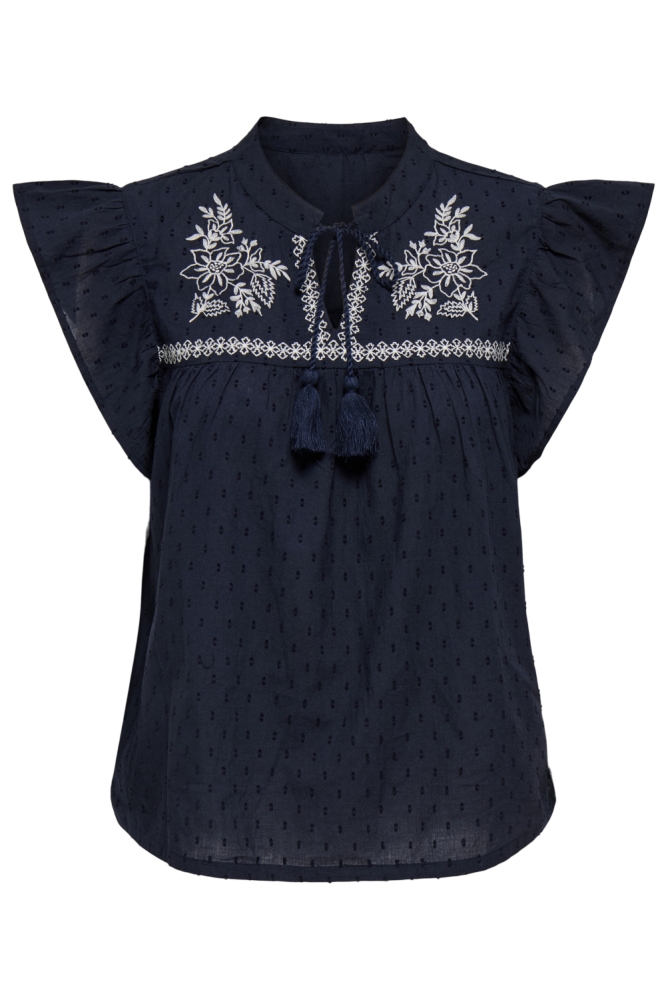 JDYKAYA S/L EMBROIDERY TOP WVN EXP 15372219 NIGHT SKY